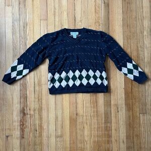 Classic Navy Argyle V-Neck Sweater